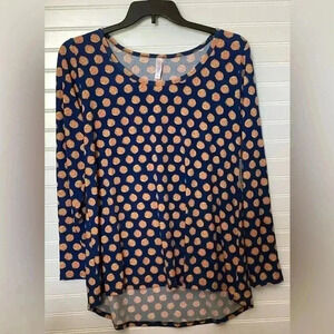 NWT Lularoe Lynnae 2XL Long Sleeve Shirt. Blue With Yellow & Orange Polka Dots
